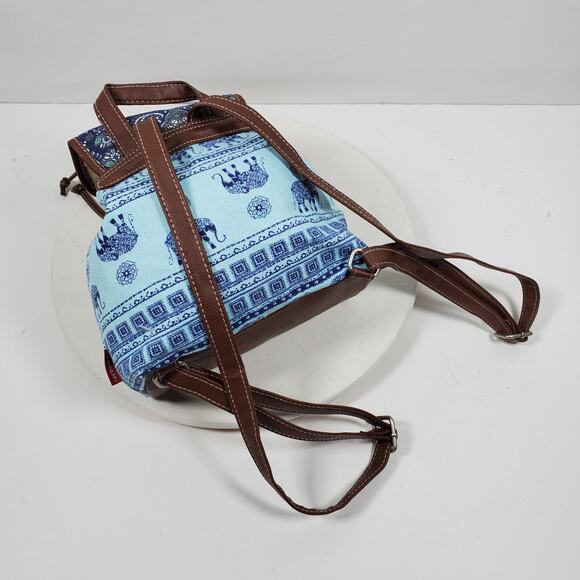 Vintage UnionBay Mini Backpack Canvas Paisley Blue w/ Brown 8x9x4 Inch - Picture 4 of 6